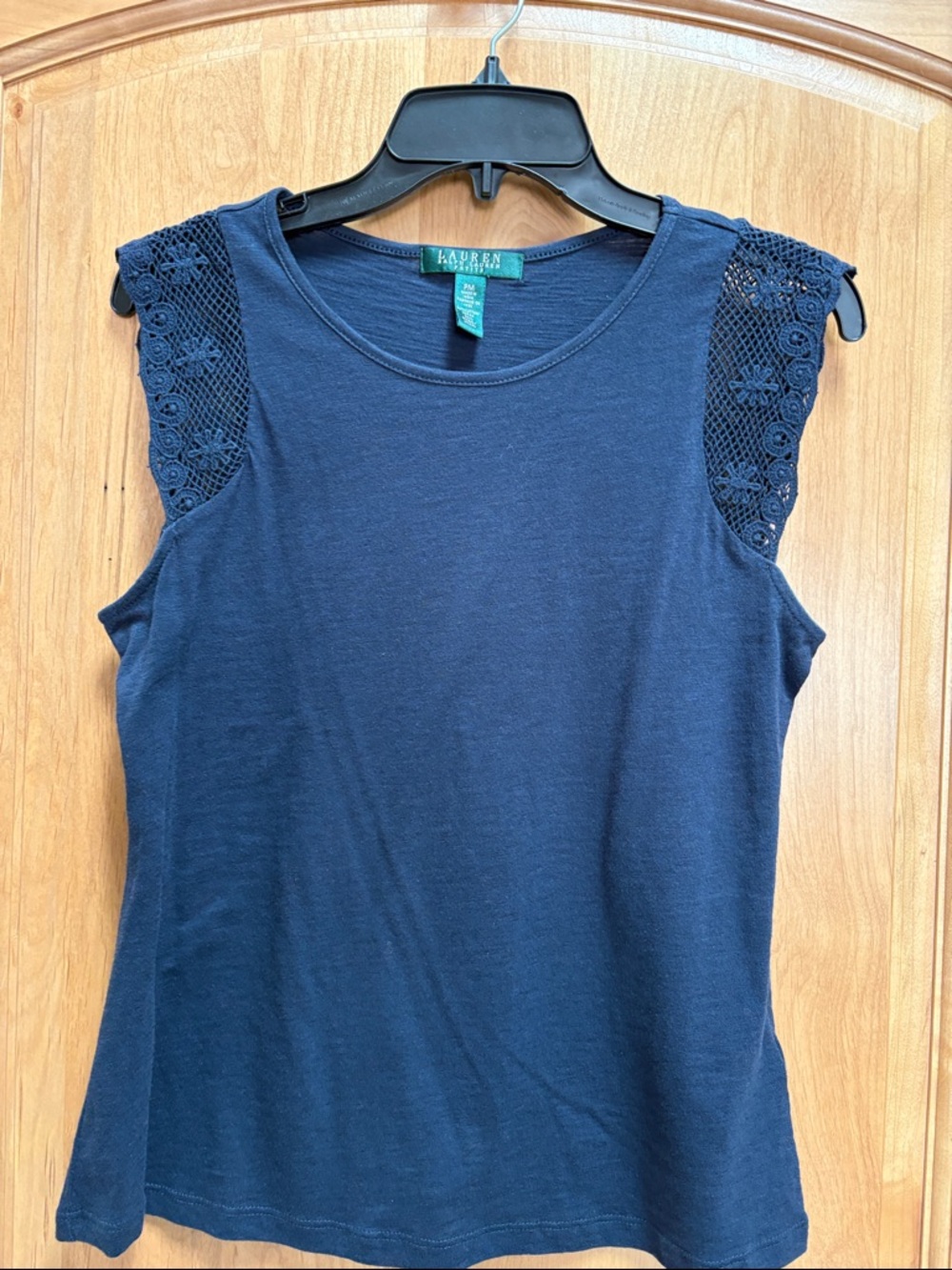 Lauren Ralph Lauren Navy Crochet Cap-Sleeve Tank